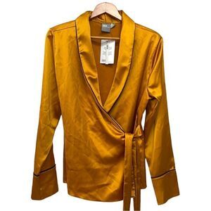 ASOS DESIGN satin wrap top with piping detail and long sleeves 8